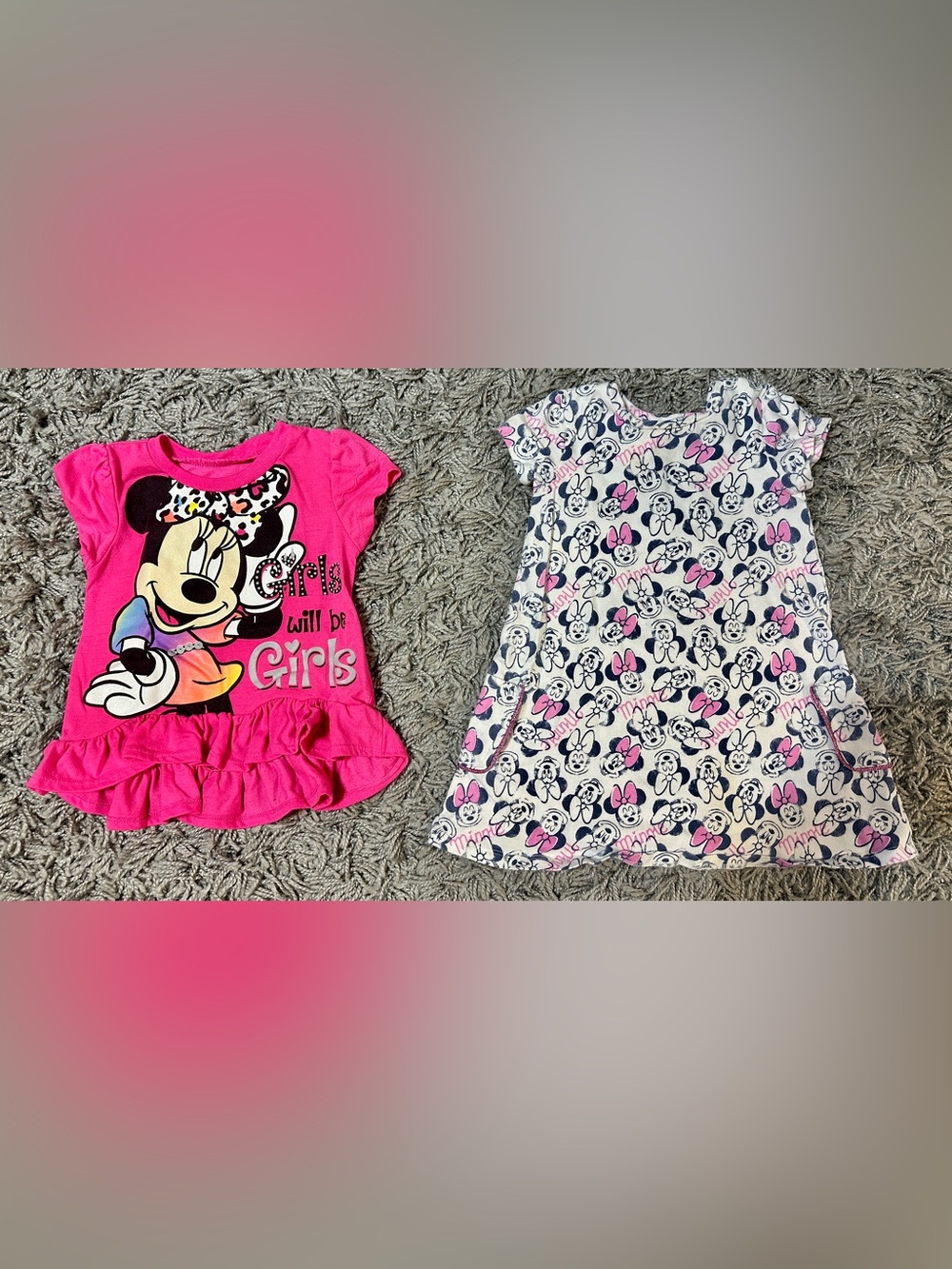 Disney Minnie Mouse Pink and White Short Sleeve Pajama Dresses